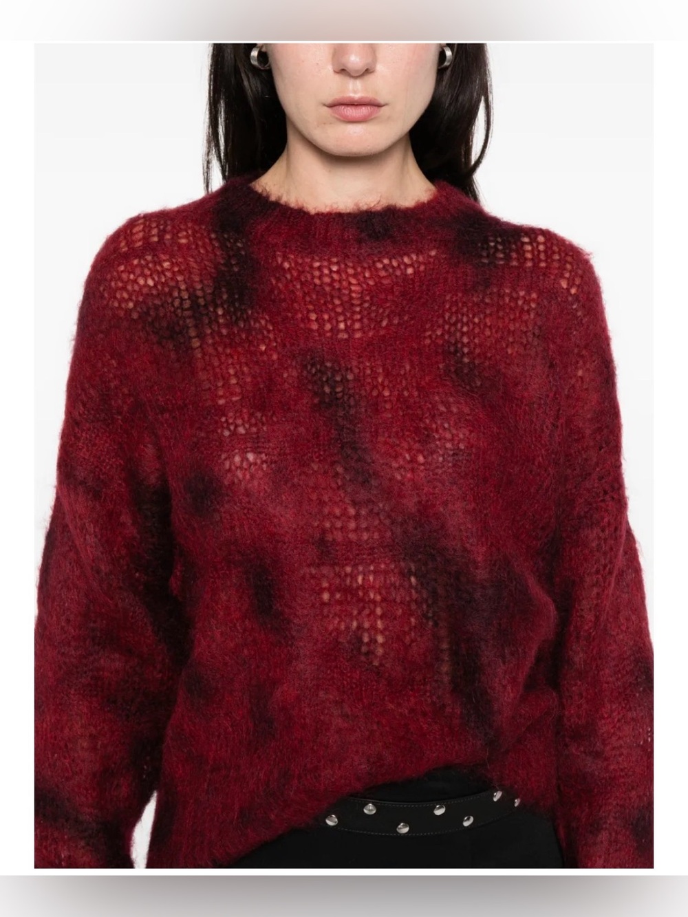 Isabel Marant Open-Knit Burgundy and Black Crewneck Sweater
